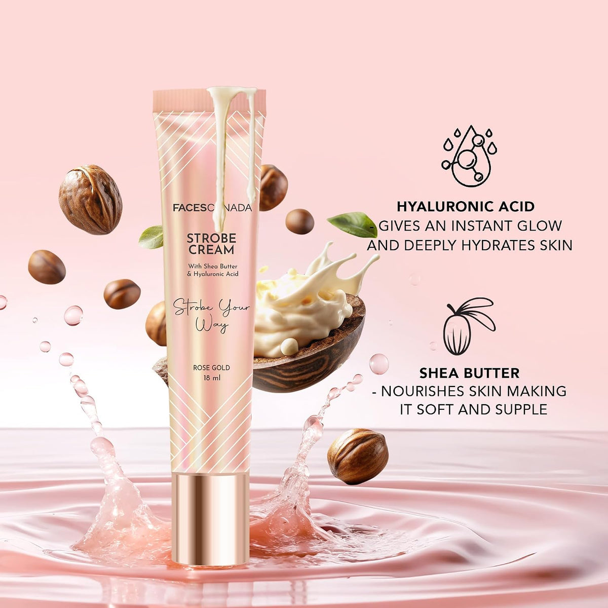 FACESCANADA Flawless Glow Combo - Strobe Cream Rose Gold (18ml) + Tinted Moisturizer - Light 01 (18 gm) | Illuminating & Glowing Makeup Base | Lightly Tinted BB