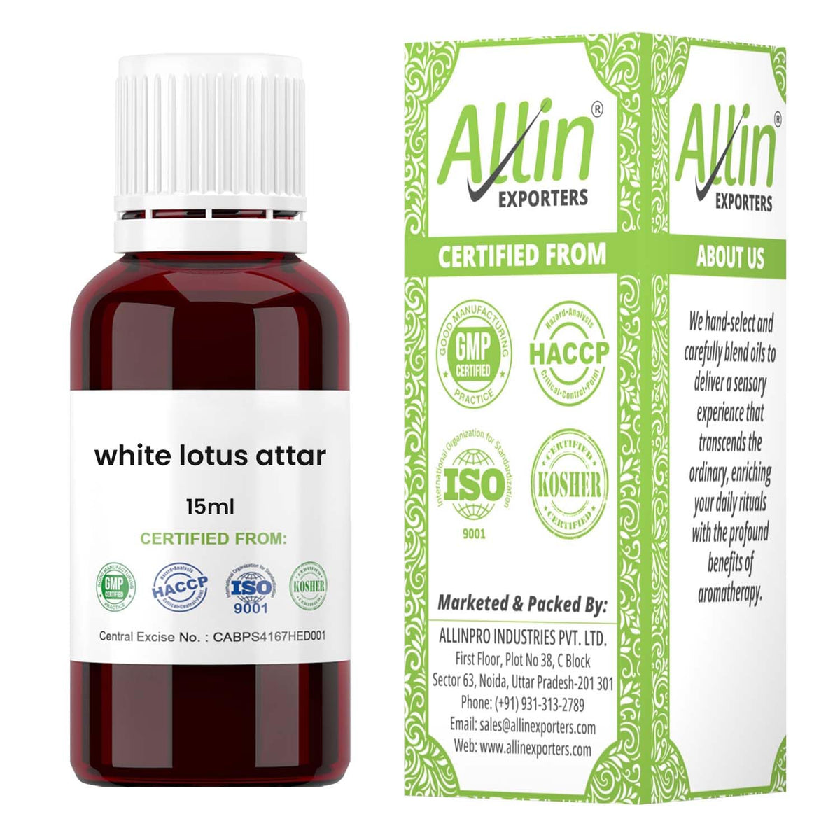 Allin Exporters White Lotus Attar - 100% Pure, Natural & Undiluted (15 ML) 15 ml (Pack of 1)