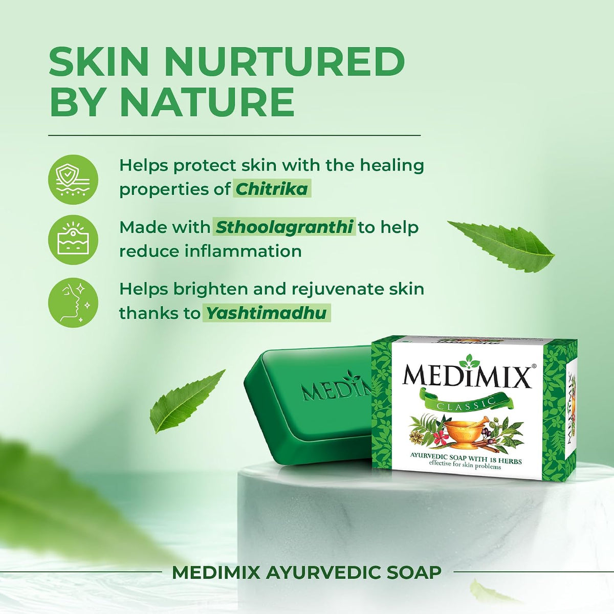 Medimix Classic Ayurvedic Traditionally Made Soap 125g (Combo Pack of 3) | Infused with 18 Herbs | Effective for Skin Problems 125 g (Pack of 3)