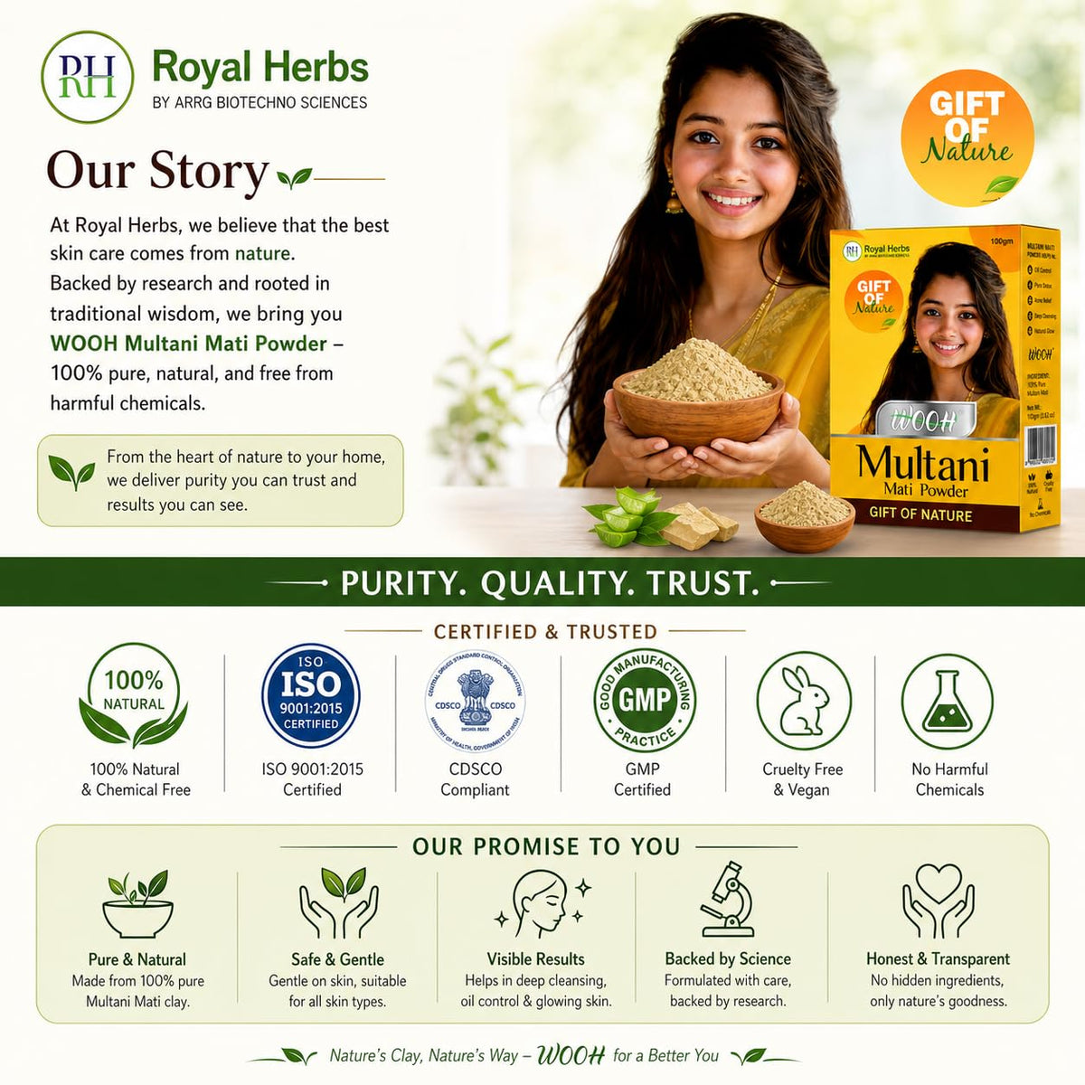 Wooh Multani Mitti Powder 100g for Face Pack, Skin Cleansing & Oil Control | Natural Fuller’s Earth for Glowing Skin & Hair Care