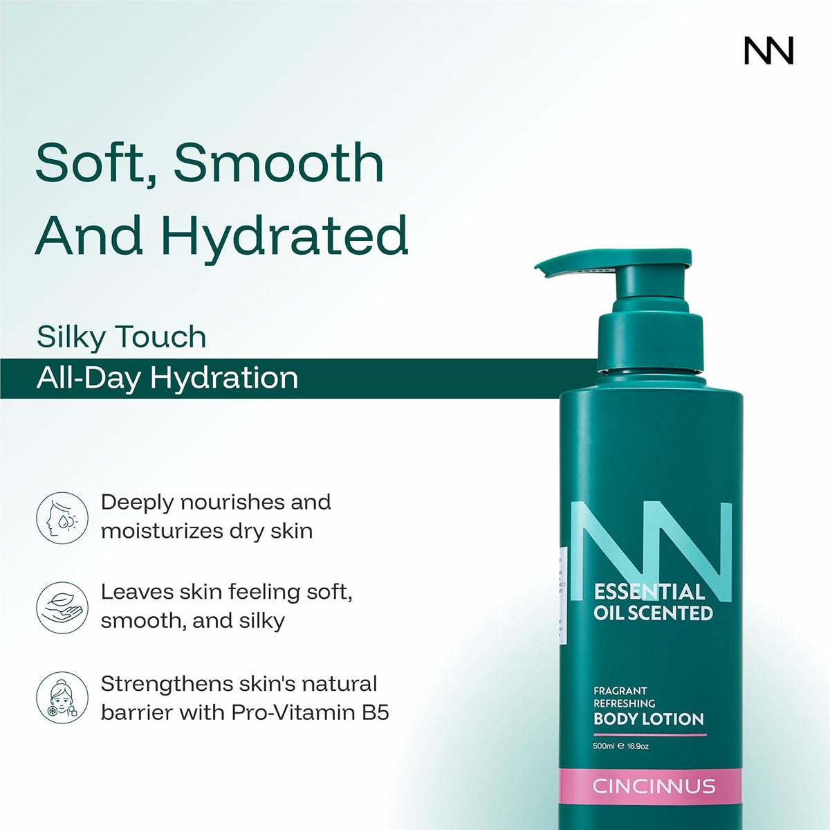 Cincinnus Fragrant Refreshing Body Lotion moisturizer with Hyaluronic Acid, Damascus Rose, Tea Tree, Rosemary & Shea Butter | Lightweight body lotion for summer