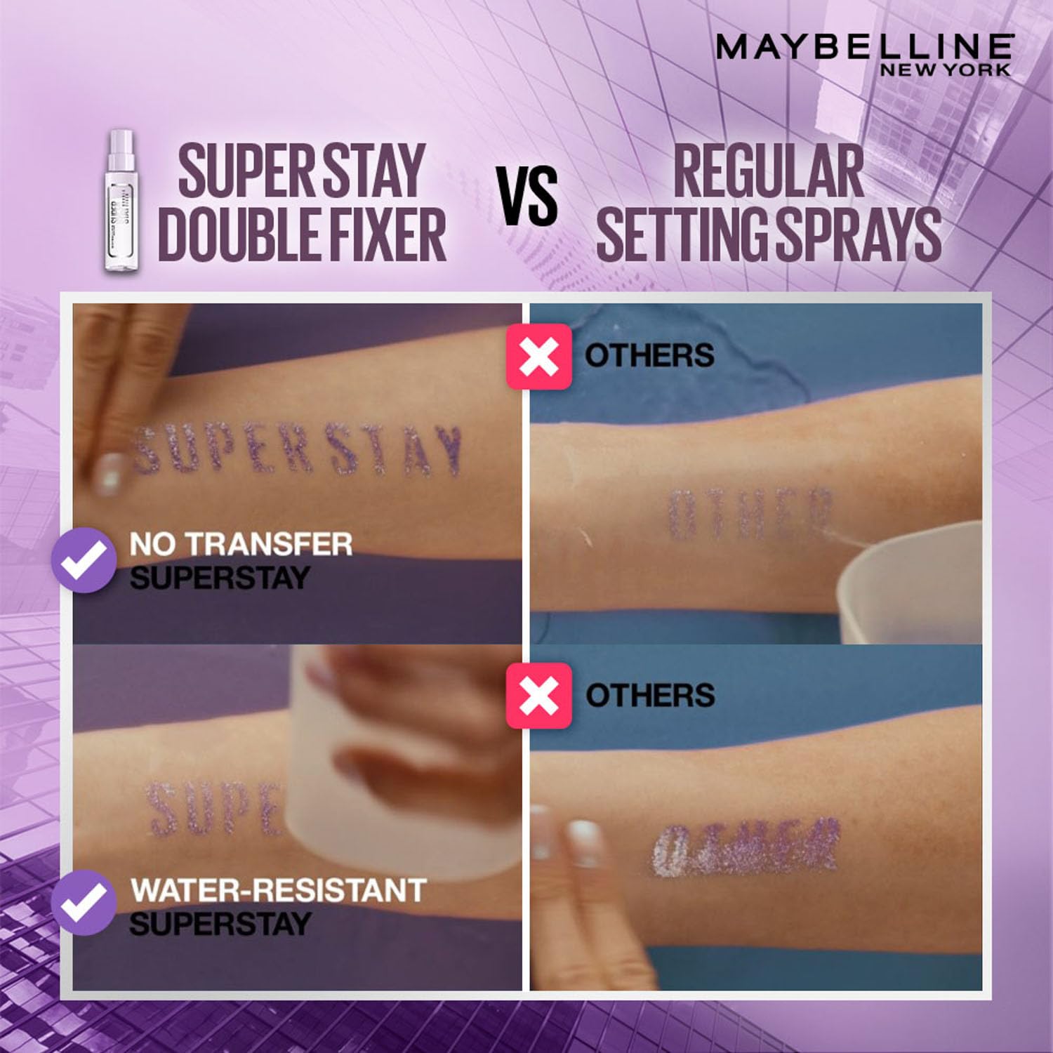 Maybelline New York Super Stay Double Fixer Setting Spray, 24HR Wear, Hydrating Spray, 55ml