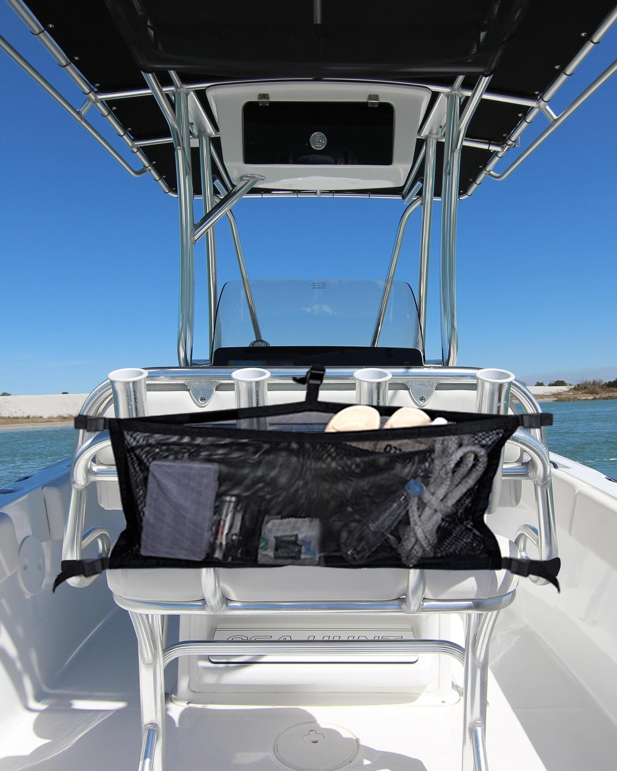 PLOZANO Boat Storage Bag with 3 Divisions Storage, Adjustable Boat Organizer, Mesh Boat Tackle Life Jacket Storage Bag for Boat Suspended Bag, Net Holder for Bo
