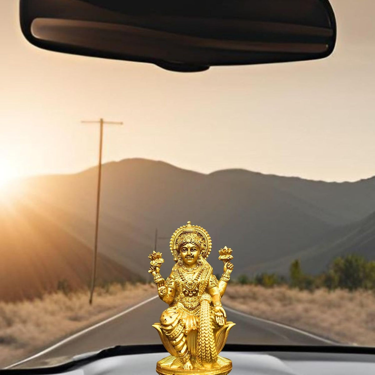 Goddess Lakshmi Laxmi Devi MATA Idol - 4.5 Inches Polystone Material Murti - Colour - Brass, Silver – Perfect Statue for Car Dashboard, Home, and Office Decor I