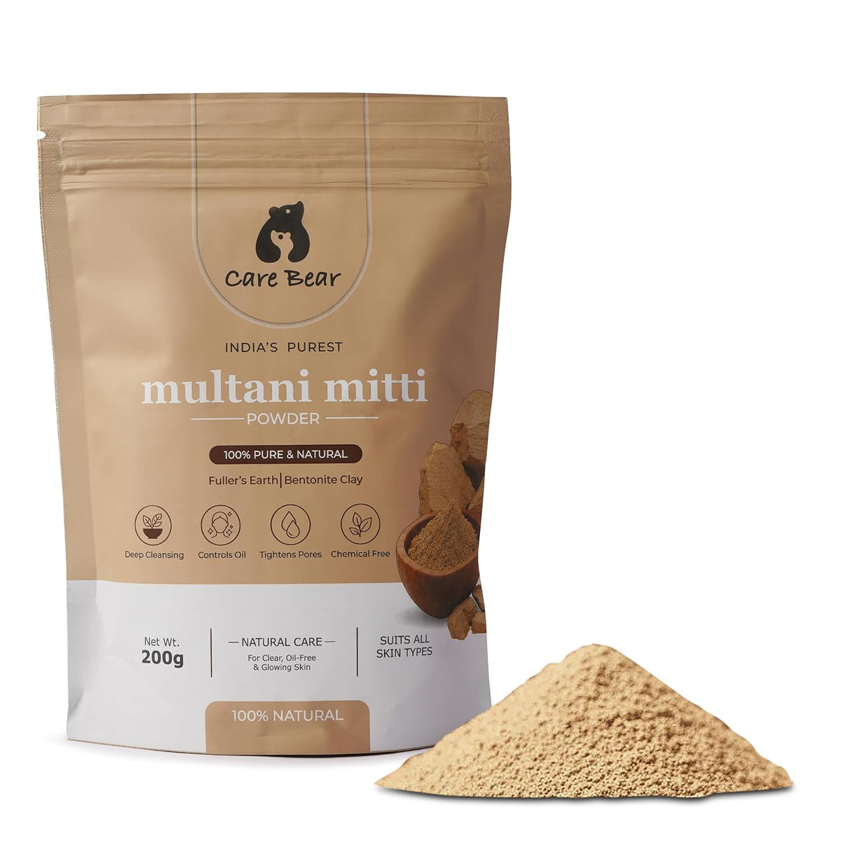 Care Bear Multani Mitti Powder | 100% Pure & Natural Fuller’s Earth & Bentonite Clay 200g
