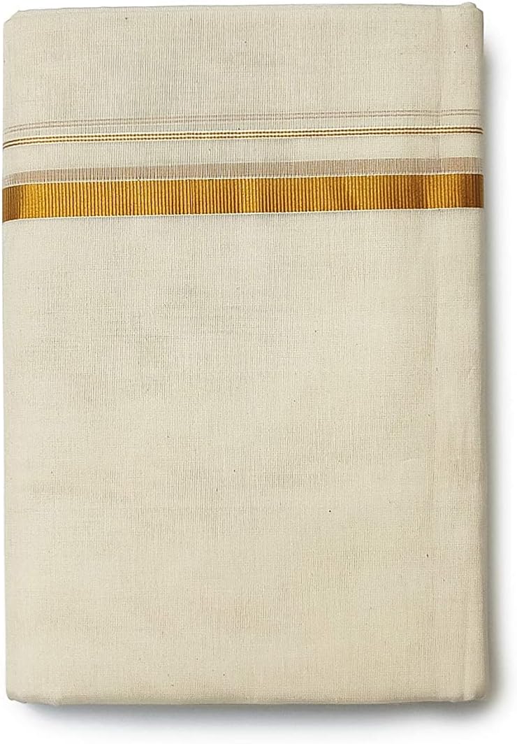 Pure Cotton Dhoti Lungi Sarong With Gold Zari Border 3.6 Mts-Cream