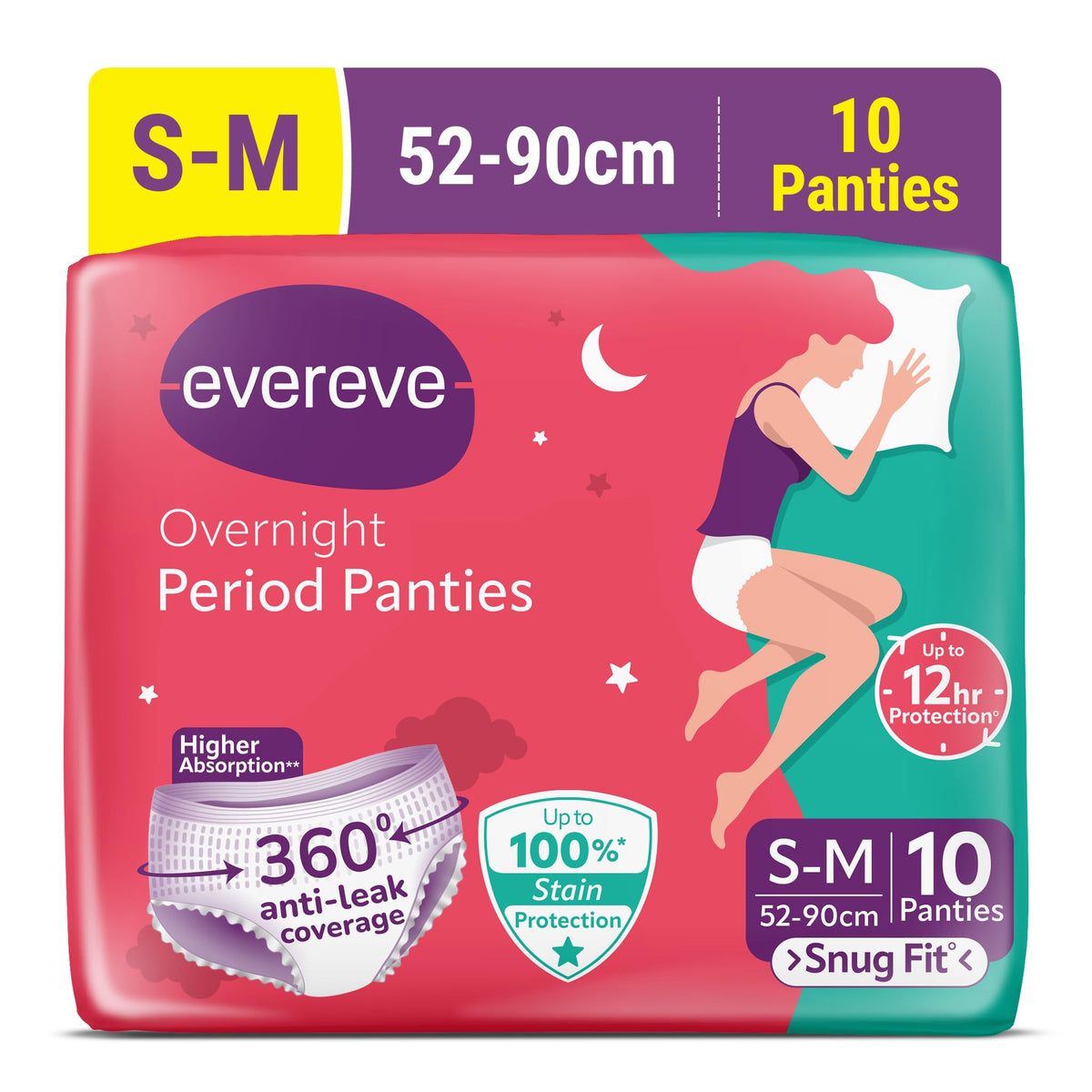 Evereve Period Panty For Girls & Women, (S-M), 10 Pcs, 360 Degree Coverage, 0% Leaks, High Absorbency For Heavy Flow, Maternity Delivery Pads, Postpartum & Over