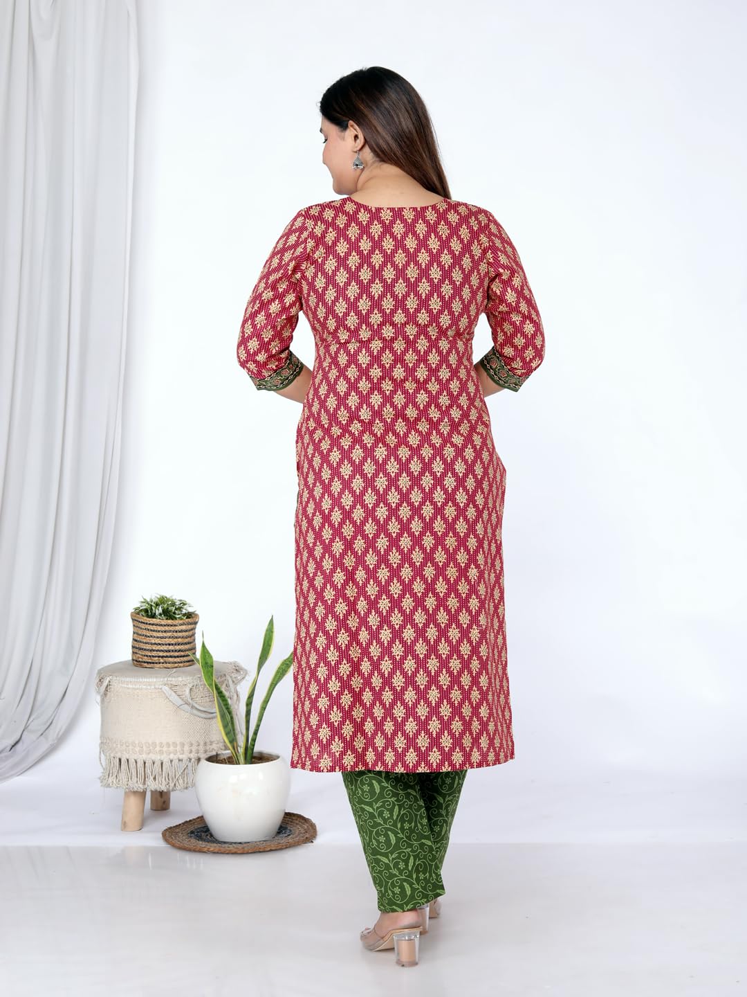Miraan Cotton Printed Readymade Salwar Suit For Women (MIRAANRV7404_Red)