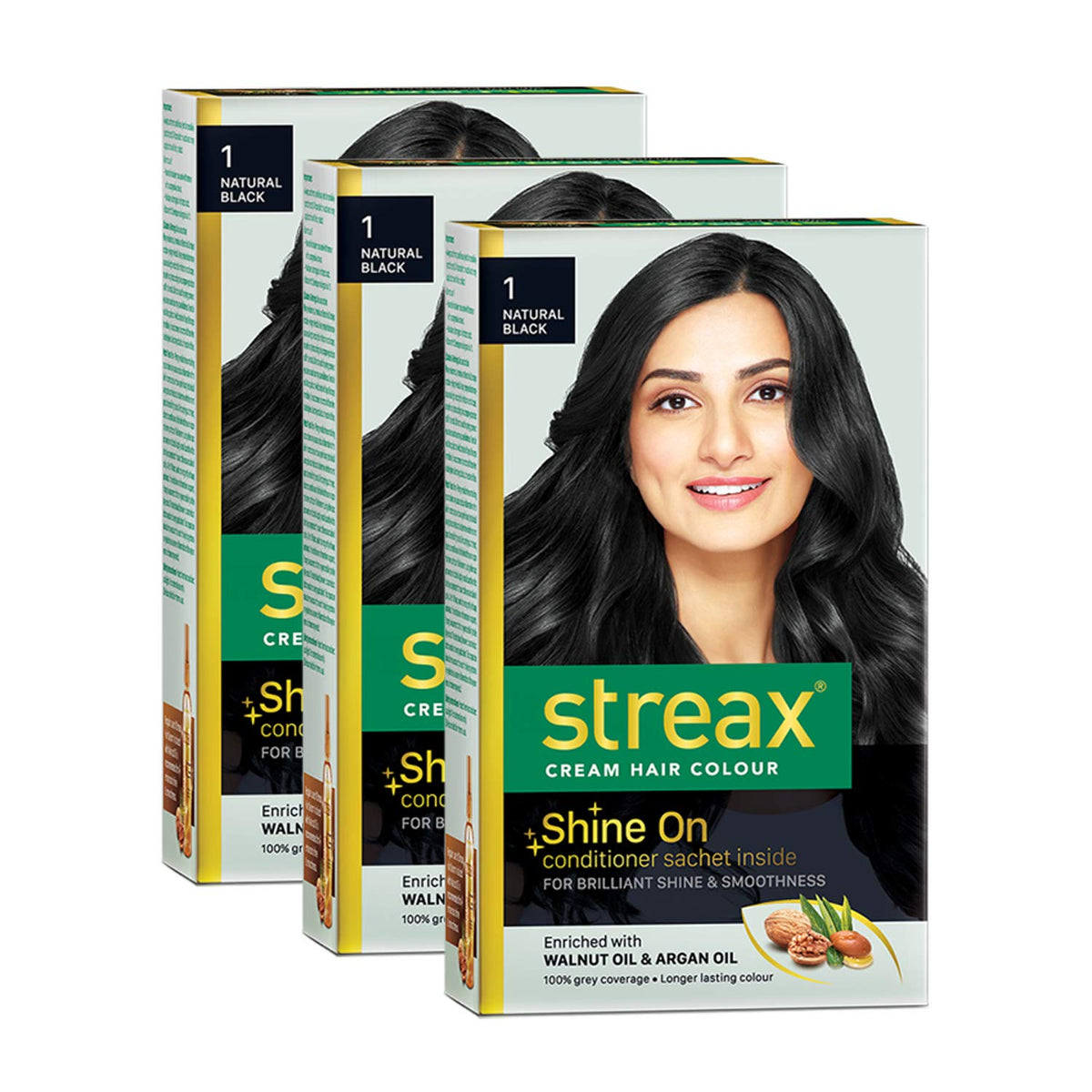 Streax Cream Hair Colour for Women & Men | Natural Black | Enriched with Walnut & Argan Oil | Instant Shine & Smoothness | Long Lasting Hair Colour | Soft & Sil