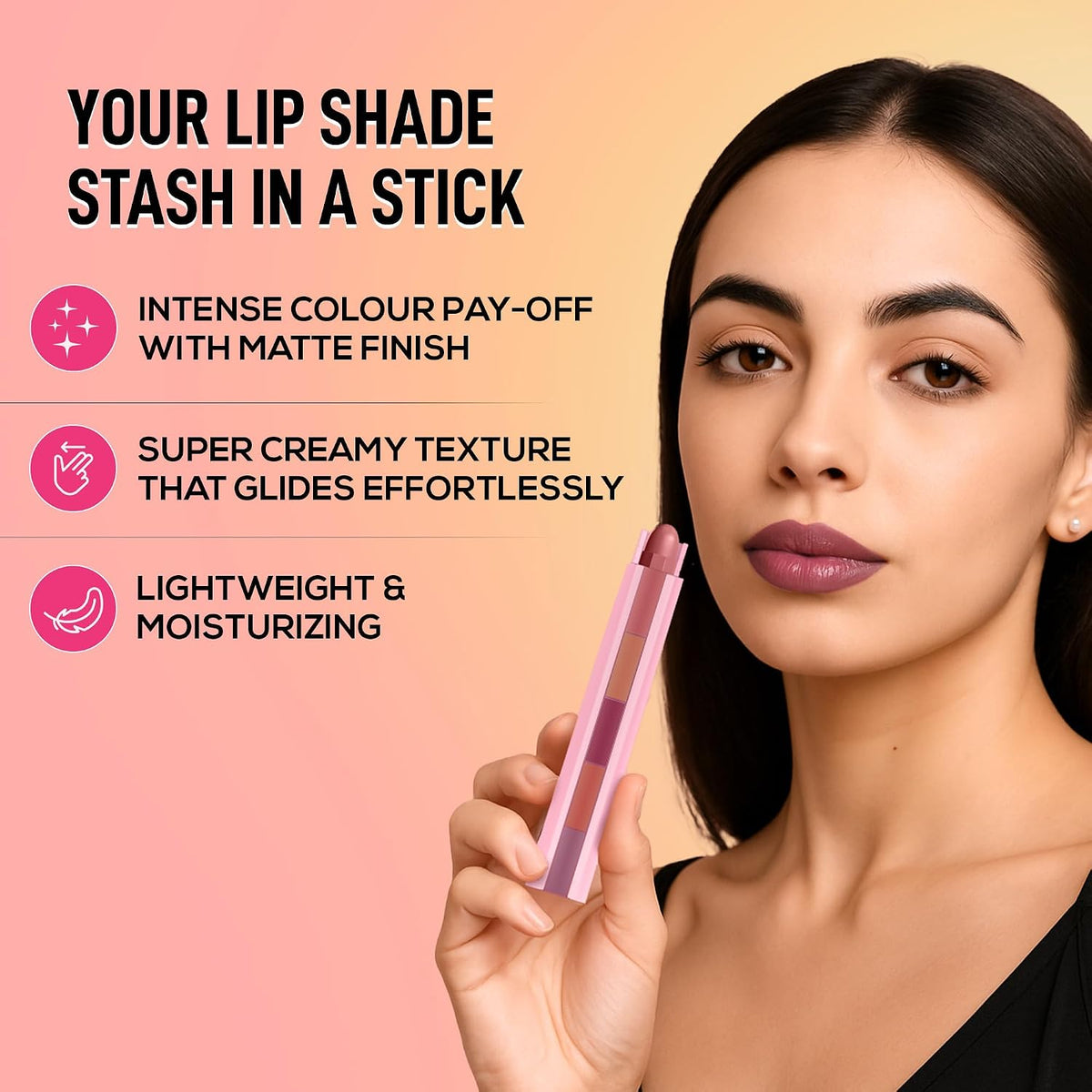 RENEE Everyday Fab 5 5-in-1 Nude Matte Lipstick | Five Shades In 1 Stick, Matte Finish, I Creamy Formula, Glides Easily, One Stroke Application | With Jojoba Oi