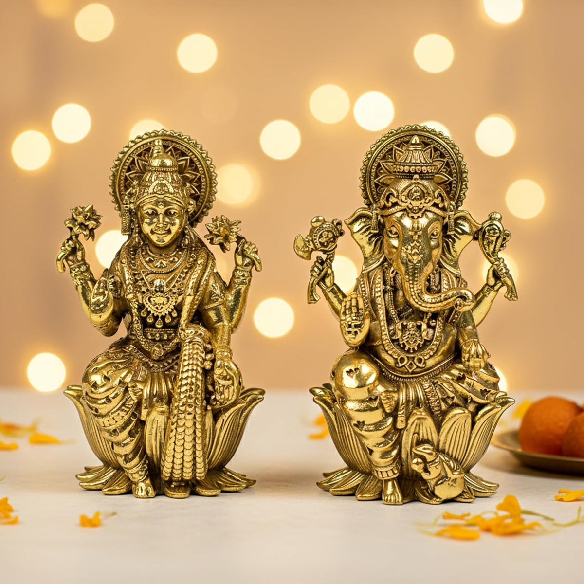 3 Inch Pure Brass Shree Lakshmi Ganesh Murti Set for Home Mandir & Pooja Room Laxmi Ganpati Idols for Diwali Pooja Festival Decoration Housewarming Gift Traditi
