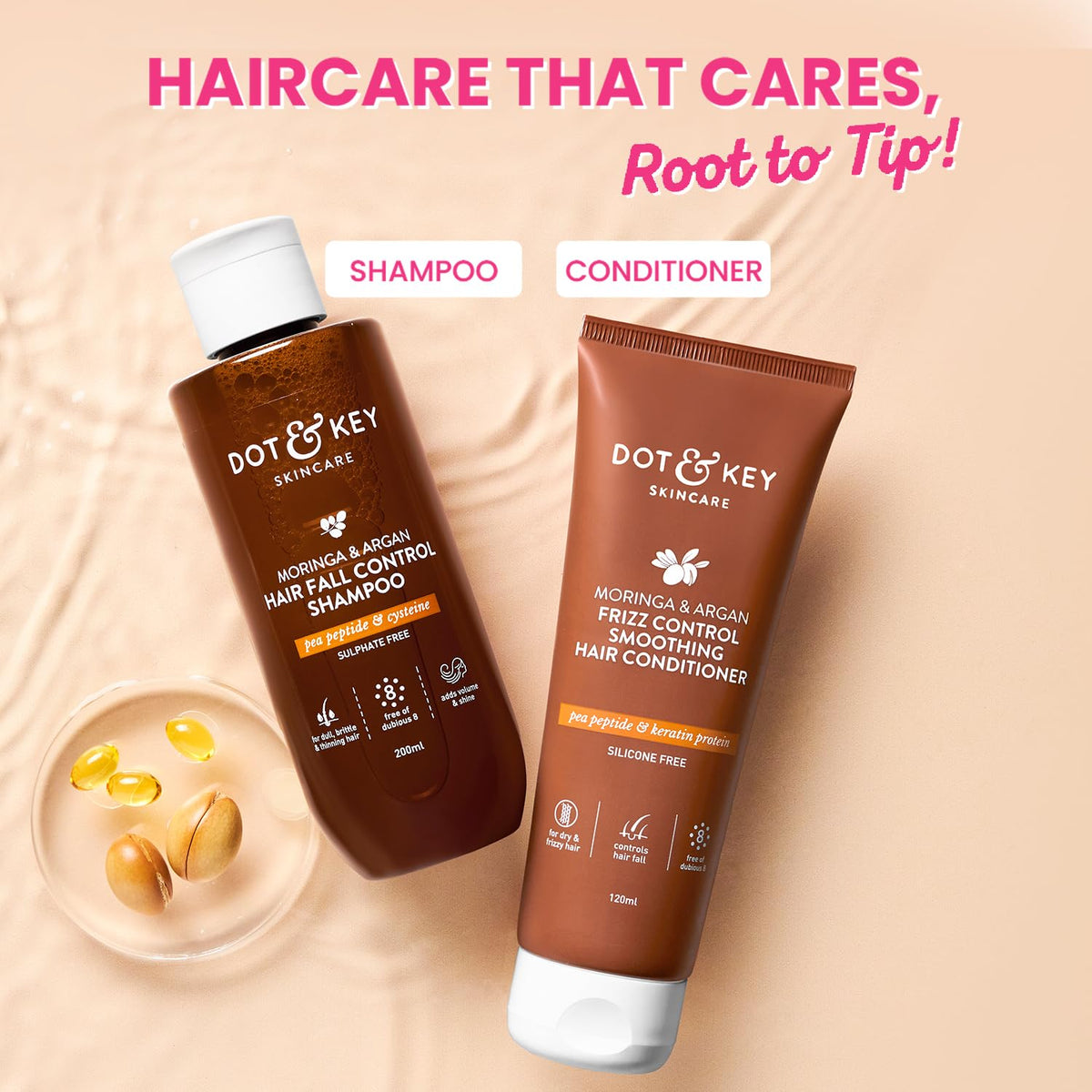 Dot & Key Moringa Argan Shampoo & Conditioner Combo | Shampoo 200ml, Conditioner 120ml
