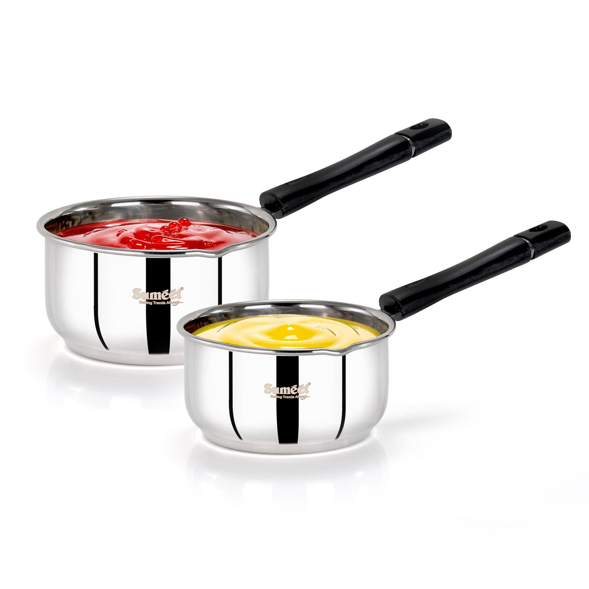 Sumeet ISI Certified Stainless Steel Induction & Gas Stove Friendly Saucepan/Milk Pan/Tea Maker Set of 2Pcs - 800 & 1200ml, 13.5 & 15cm Dia, Silver 0.8 L Pot +