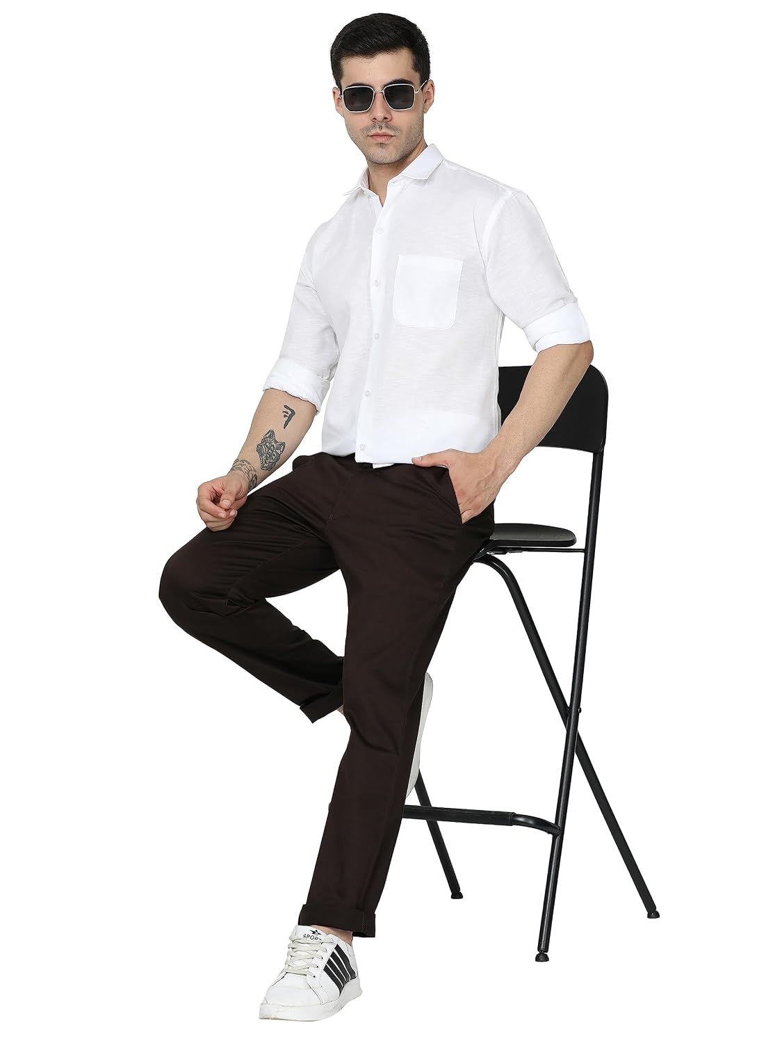 Miraan Men's Linen Cotton Long Sleeve Casual Regular Fit Shirt (Siglinen) White L
