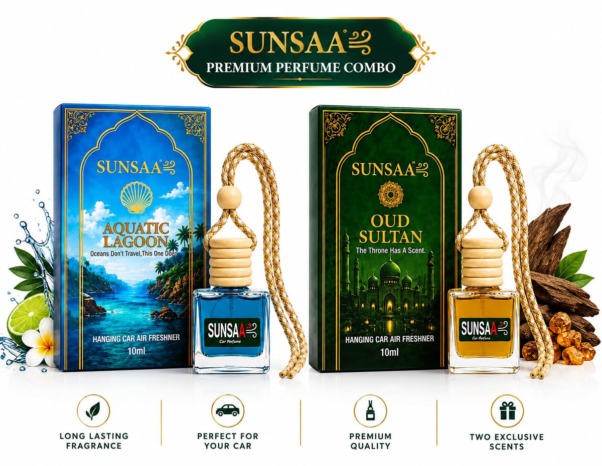 Premium Car Hanging Perfume Diffuser Combo Pack of 2 | Oudh Sultan & Musk Monarch Fragrance | Luxury Car Air Freshener for Car, SUV, Office & Home | Hanging Car