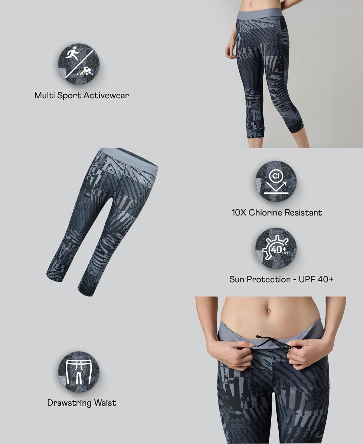 Speedo Women's Endurance 10 Contrast Swim Capri L Anthracite & Coin Grey