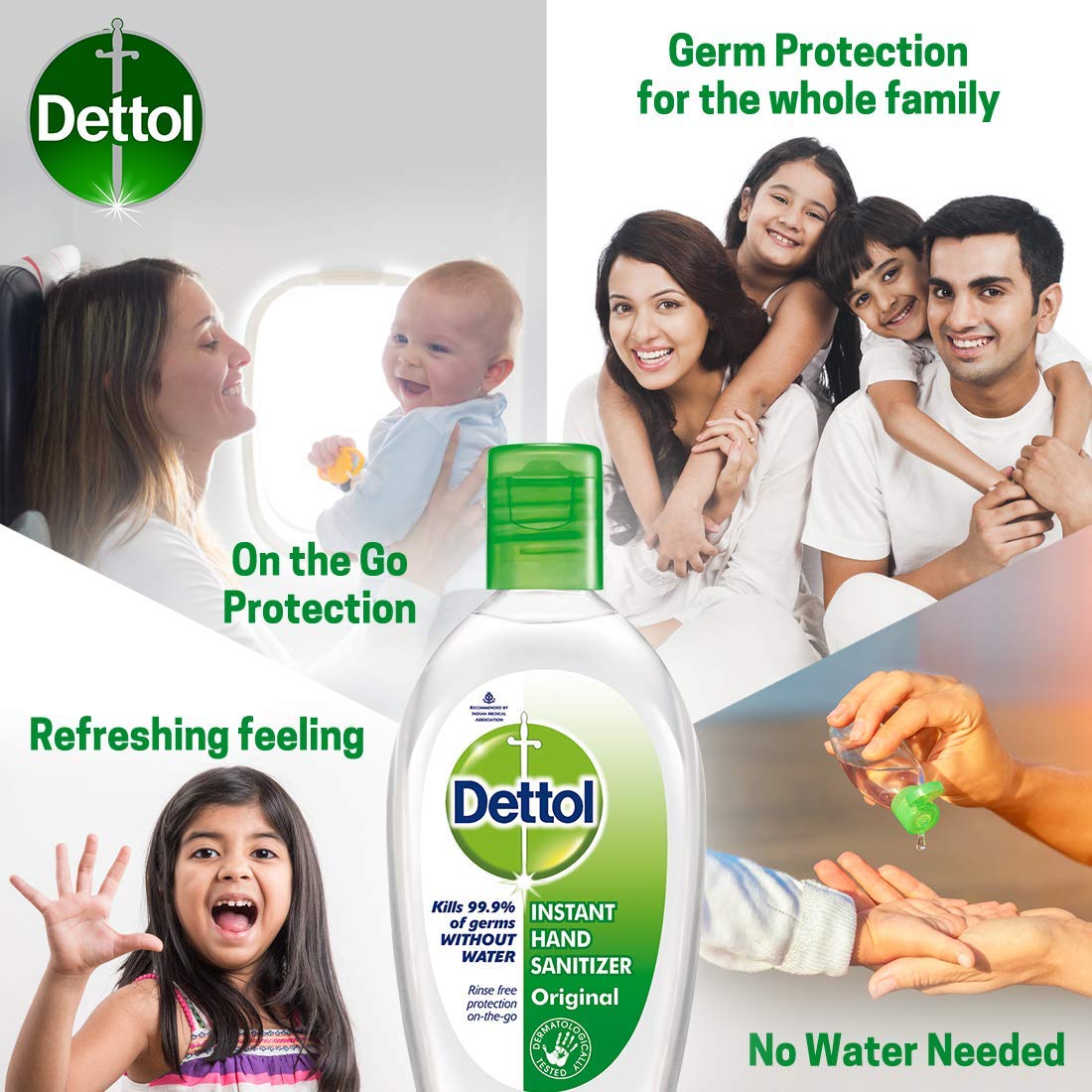 Dettol Alcohol based Hand Sanitizer, Original, 50ml, Pack of 2 50ml - Original Pack of 2