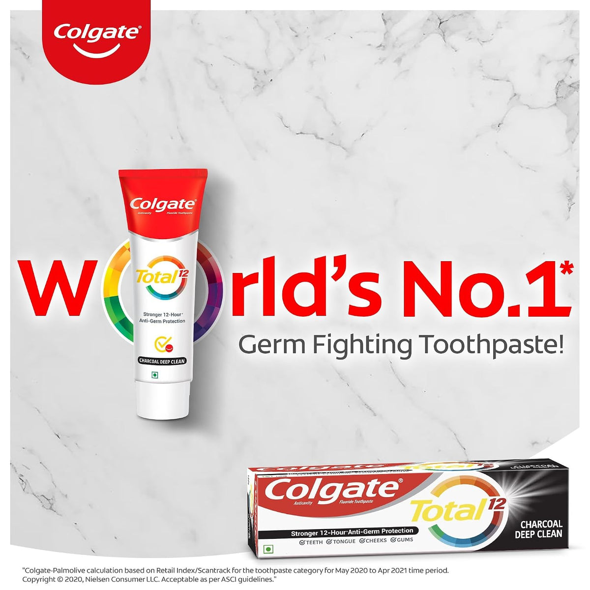 Colgate Total Whole Mouth Health, Antibacterial Toothpaste, 120gm (Charcoal Deep Clean) 120 g (Pack of 1)