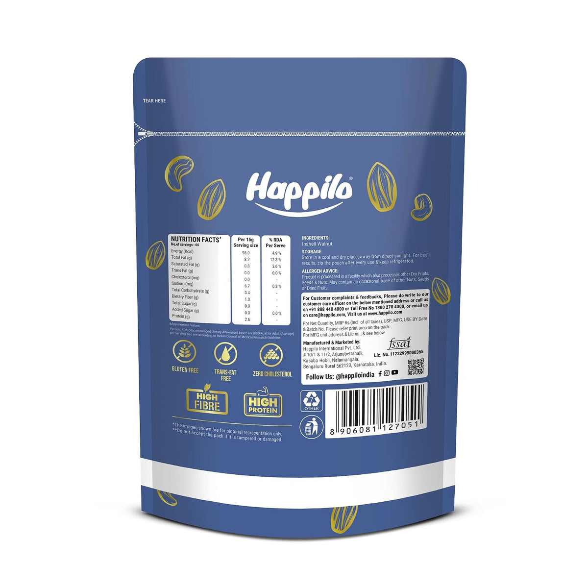 Happilo Premium Inshell Dried Walnut 500g | Akhrot Giri | Dry Fruits, Healthy Snacks | Large Size | Walnut with Shell | Rich in Protein, Antioxidants & Source o
