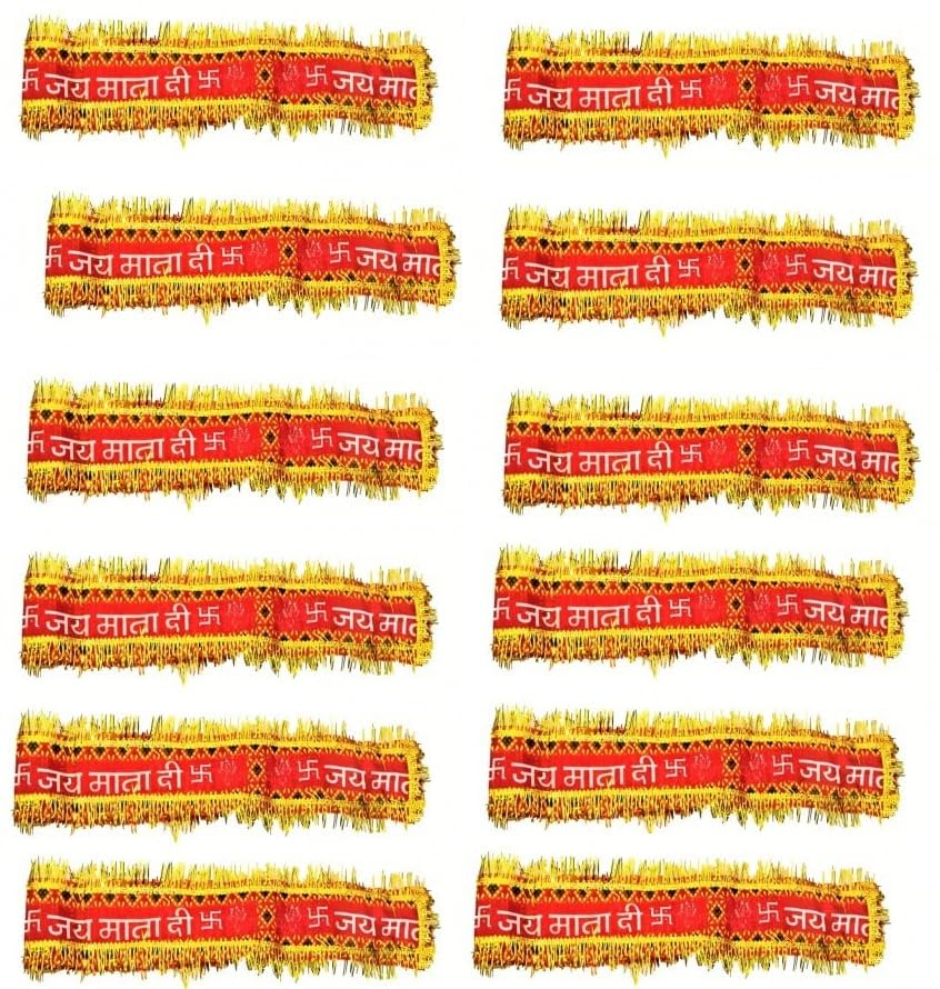 MATA Ki Chunri Net Jai MATA Di Head Band Navratri Chunri Kanya Pooja Samagri-(Pack of 12)