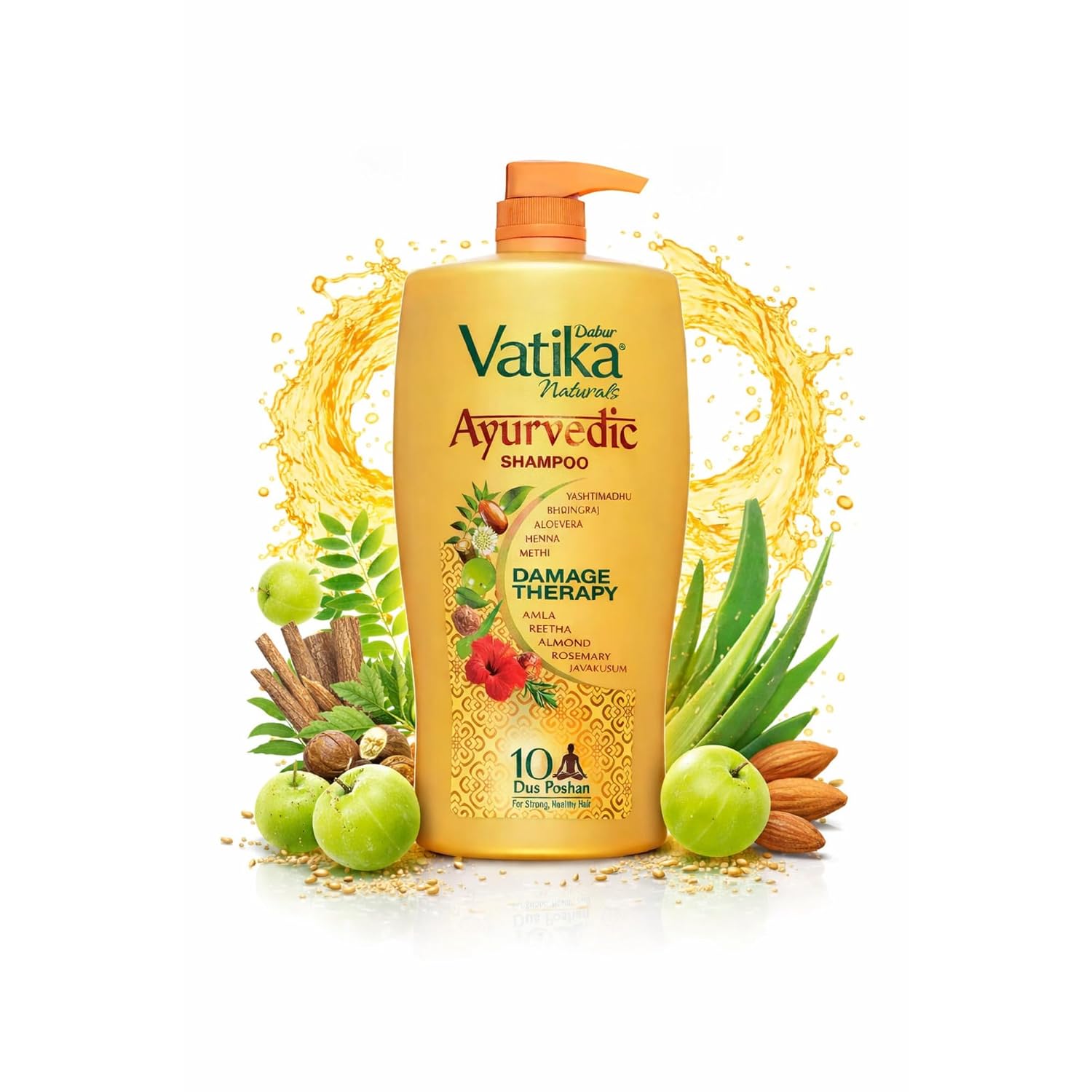 Dabur Vatika Naturals Ayurvedic Shampoo - 640 ml | 10 Natural Herb Extracts | Contains Rosemary, Aloe Vera, Amla, Almond & Bhringraj | Up to 100% Damage Repair | Everyday Shampoo for Women & Men