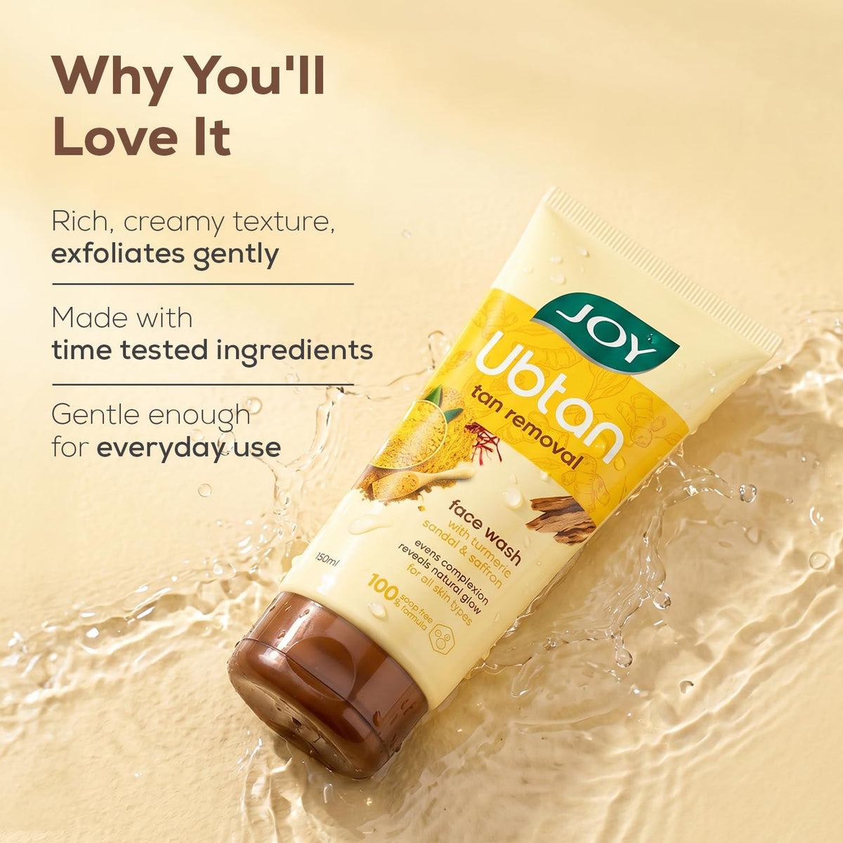 Joy Ubtan Tan Removal Face Wash 150ml x 2 | Detan Facewash | Removes Dirt & Blemishes for a Natural Glowing Skin | Enriched With Turmeric, Saffron & Sandalwood