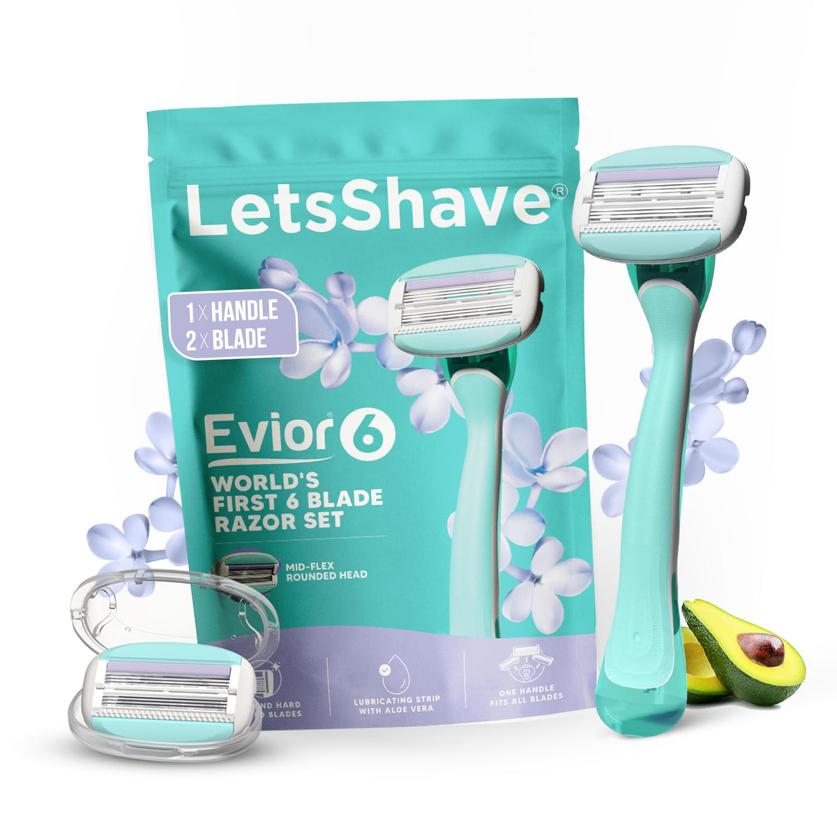 LetsShave Evior 6 Shaving Razor for Women | Mid-Flex Blades & Dual Moisture Bar infused with Aloe vera & Avacado | Smooth & Safe | Full-Body Hair Removal - Biki