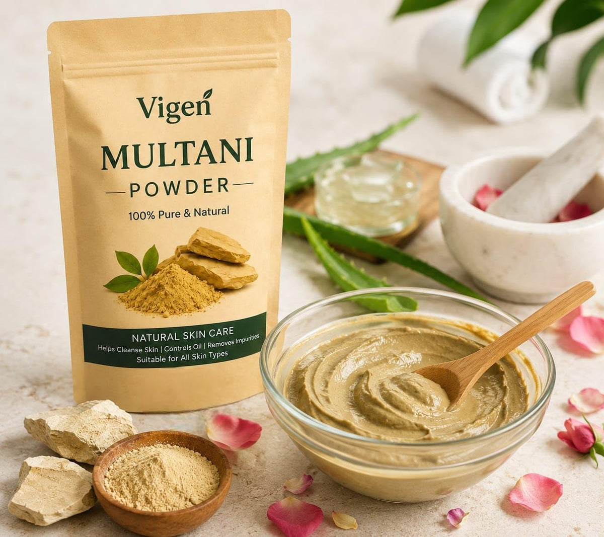 VIGEN Multani Mitti Powder for Hair and Skin Care 250 Gm 250 g (Pack of 1)