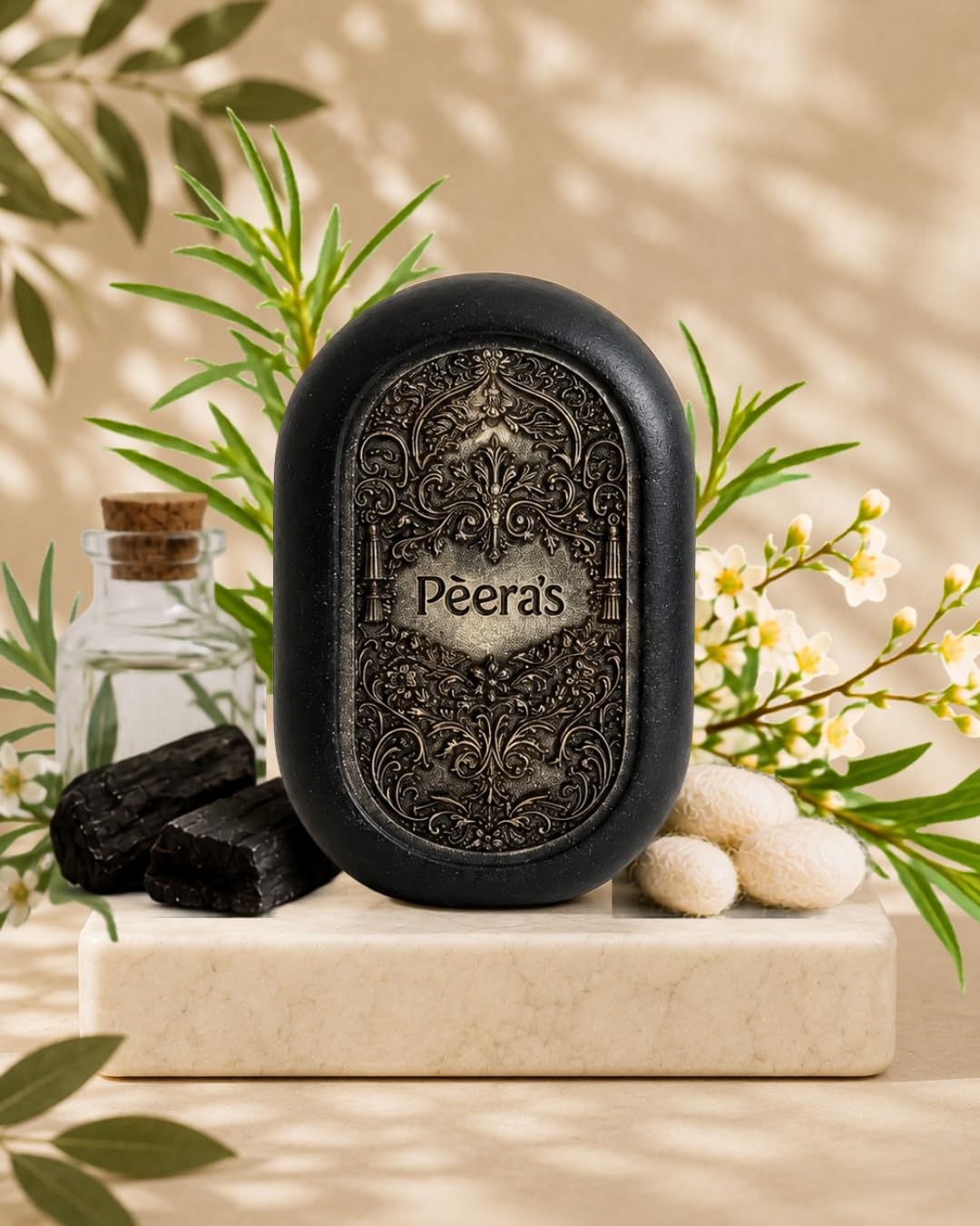 Pèera's Sacred Alchemy Charcoal Detox Skincare Soap Bar with Activated Charcoal, Tea Tree Oil, Witch Hazel, Silk Extract, Deep Cleansing