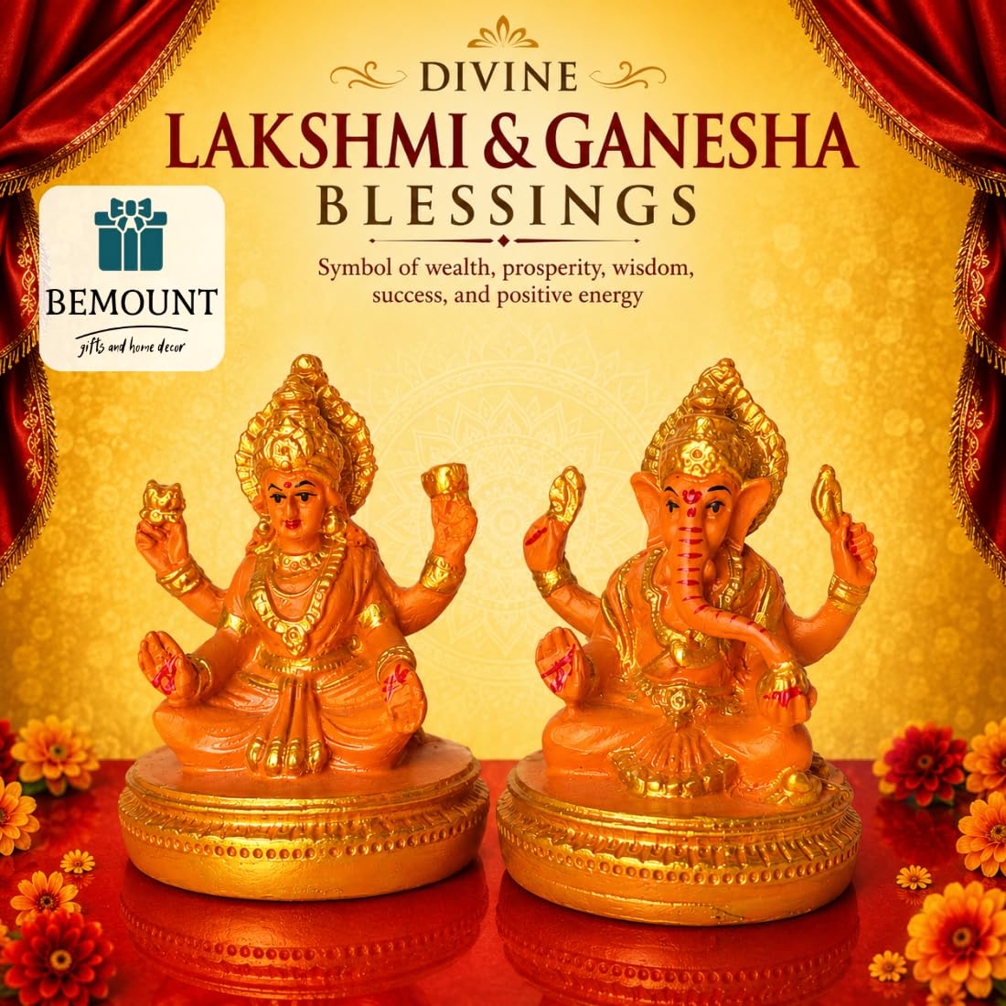Elegant Resin Laxmi Ganesh Idol Statue for Home Temple | Lakshmi Ganesha Decorative Murti for Pooja, Diwali Decor, Office Desk, Living Room & Religious Gift Ite