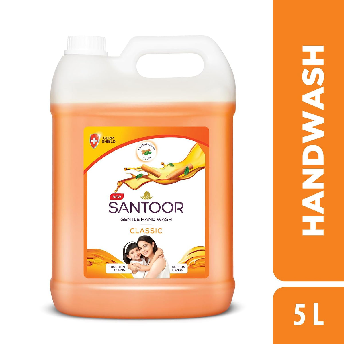 Santoor Classic Gentle Hand Wash 5000ml with Natural Goodness of Sandalwood & Tulsi| Rich Lathering Formula With Anti-Bacterial Properties| Soft on Hands| Sooth
