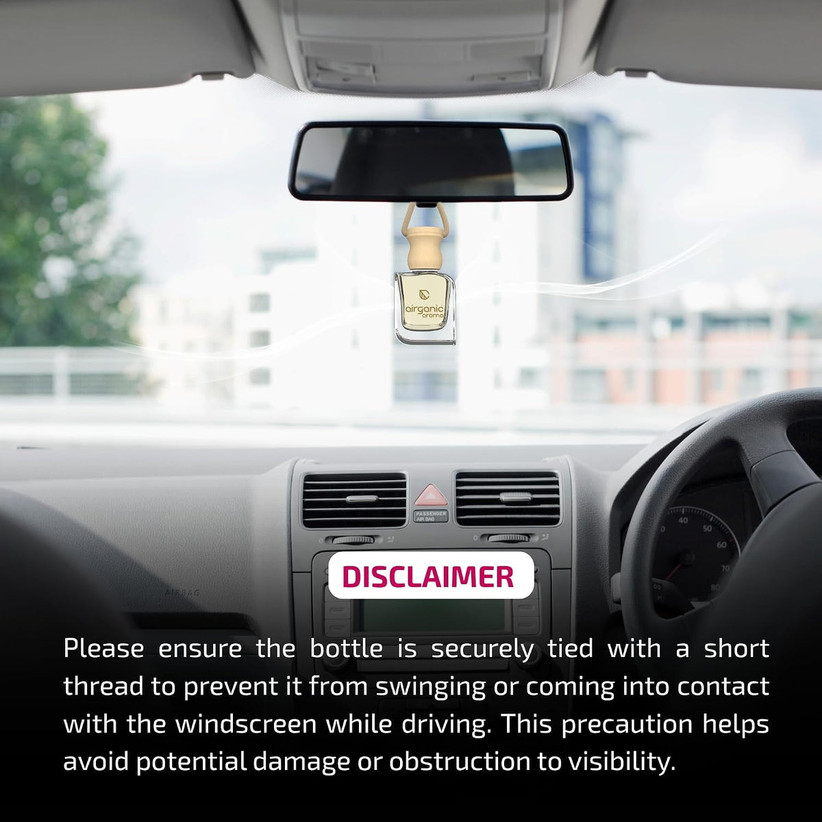Airganic Swing Prime Car Perfume Hanging Pod-Musk, Sandalwood & Cool aqua Water-Pack 3| Car Air Freshener|Fragrance Oils in Glass Bottle with Wooden Diffuser Li