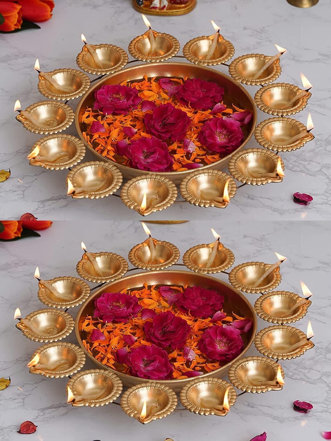 Kalakriti (2 Pcs,14 inch Decorative Bowl Set |Home Table Decoration Urli Diya for Navratri Pooja Housewarming Haldi | Indian Diwali Decor Return Gifts Items URL