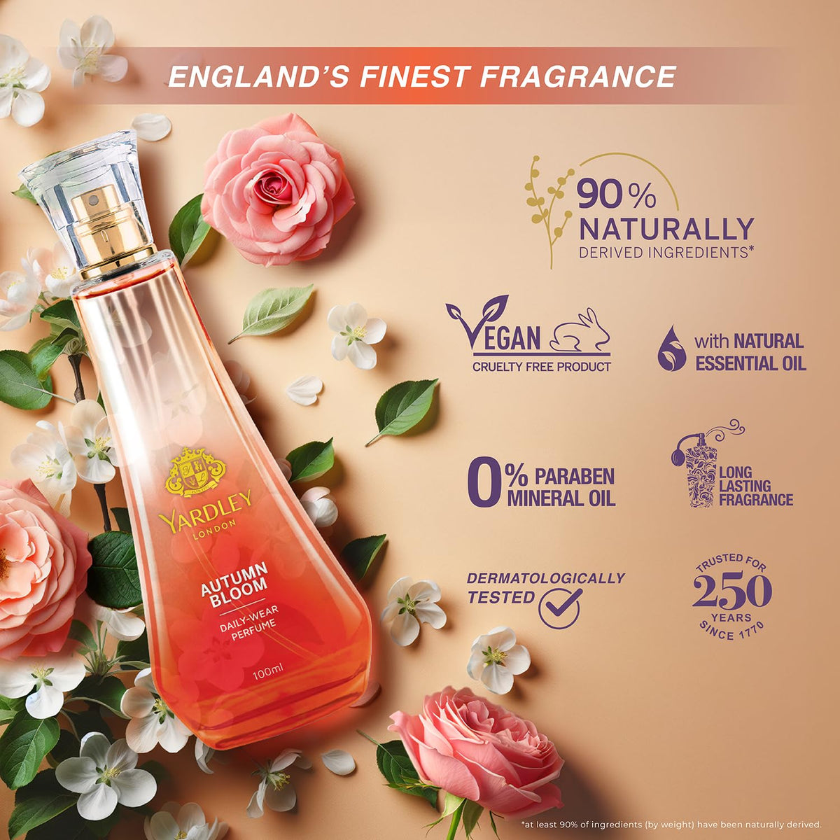 Yardley London Autumn Bloom Perfume Spray Floral Fruity Scent| 90% Naturally Derived| Plumeria & Orange Peony Perfume For Women| 100Ml Eau De Parfum (Edp)