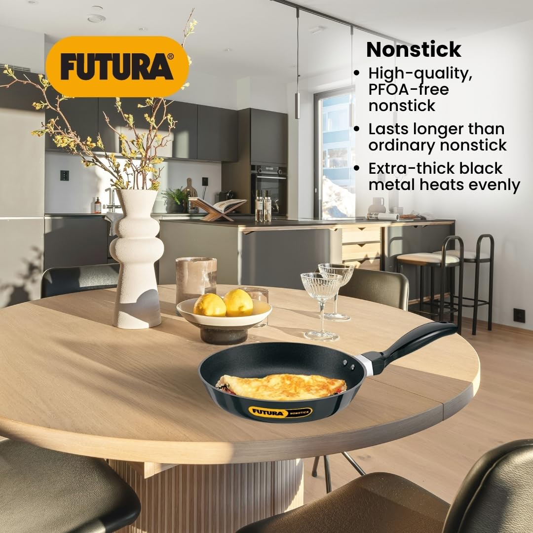 Hawkins Futura 22 cm Frying Pan, Non Stick Fry Pan, Small Frying Pan, Black (NF20) 22 cm Without Lid Non Induction