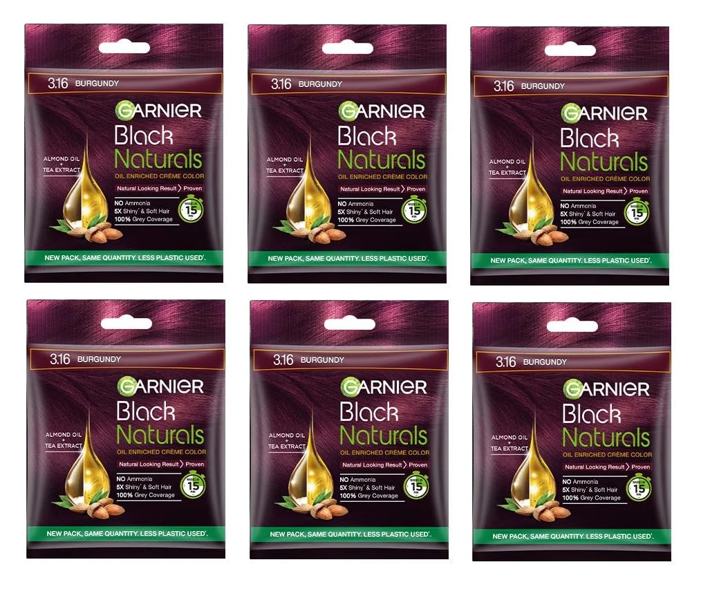 Garnier Black Naturals Hair Color No.3.16 Burgundy 20ml +20 gm (PACK OF 6)