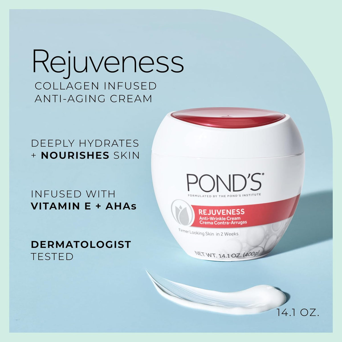 Pond's Rejuveness Anti-Wrinkle Cream Anti-Aging Face Moisturizer With Alpha Hydroxy Acid and Collagen 14.1 oz 400 g (Pack of 1)