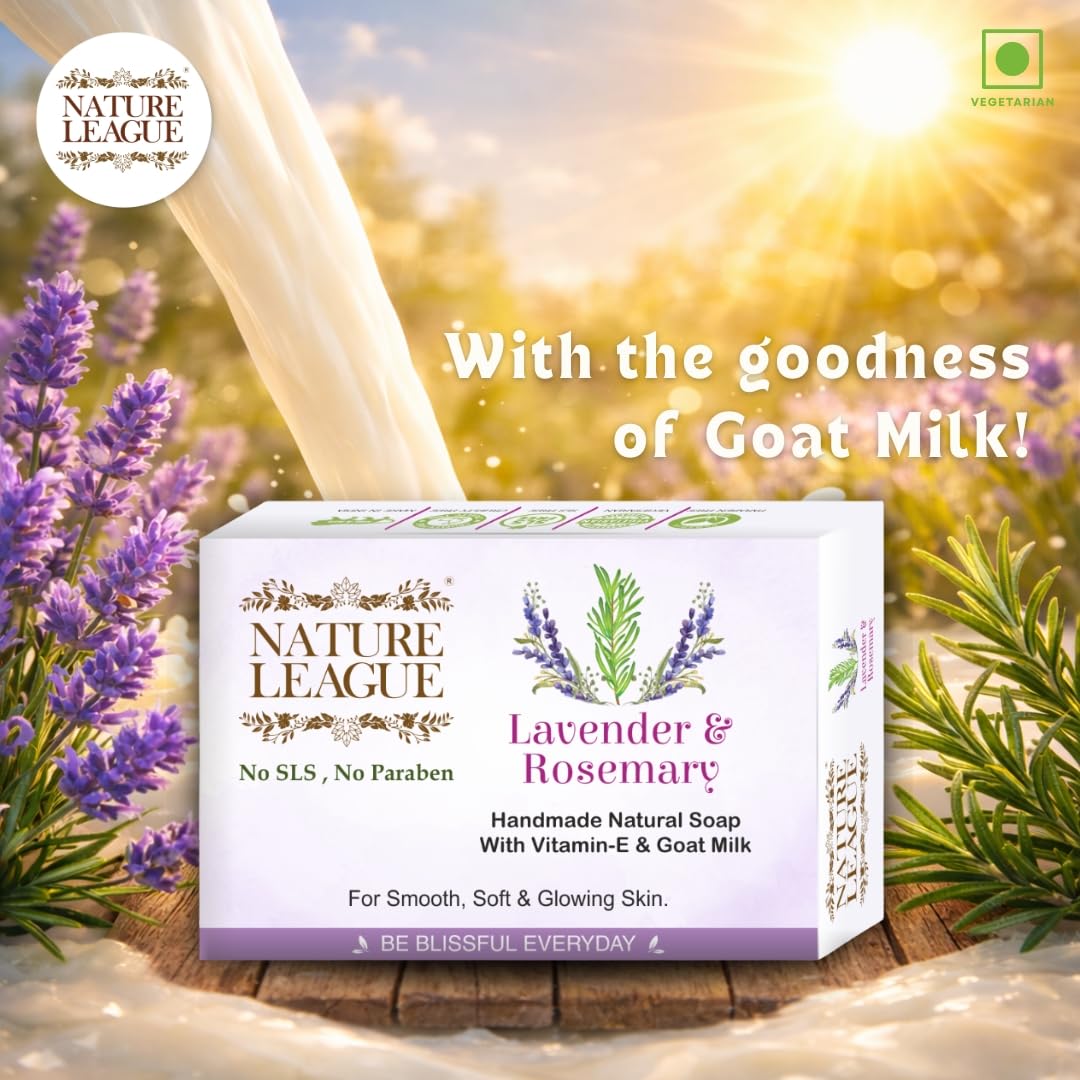Lavender & Rosemary Natural Handmade Soap with Essential Oils & Vitamin-E, Gentle Cleansing, Skin Nourishing,Relaxing Aroma, For All Skin Types, SLS & Paraben F