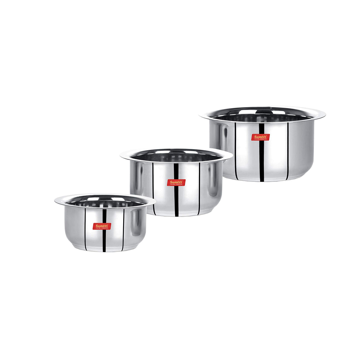 Sumeet Stainless Steel Tope/patila/cookware, 370, 550, 800ml, 3 Piece (Steel) 0.8 Litres