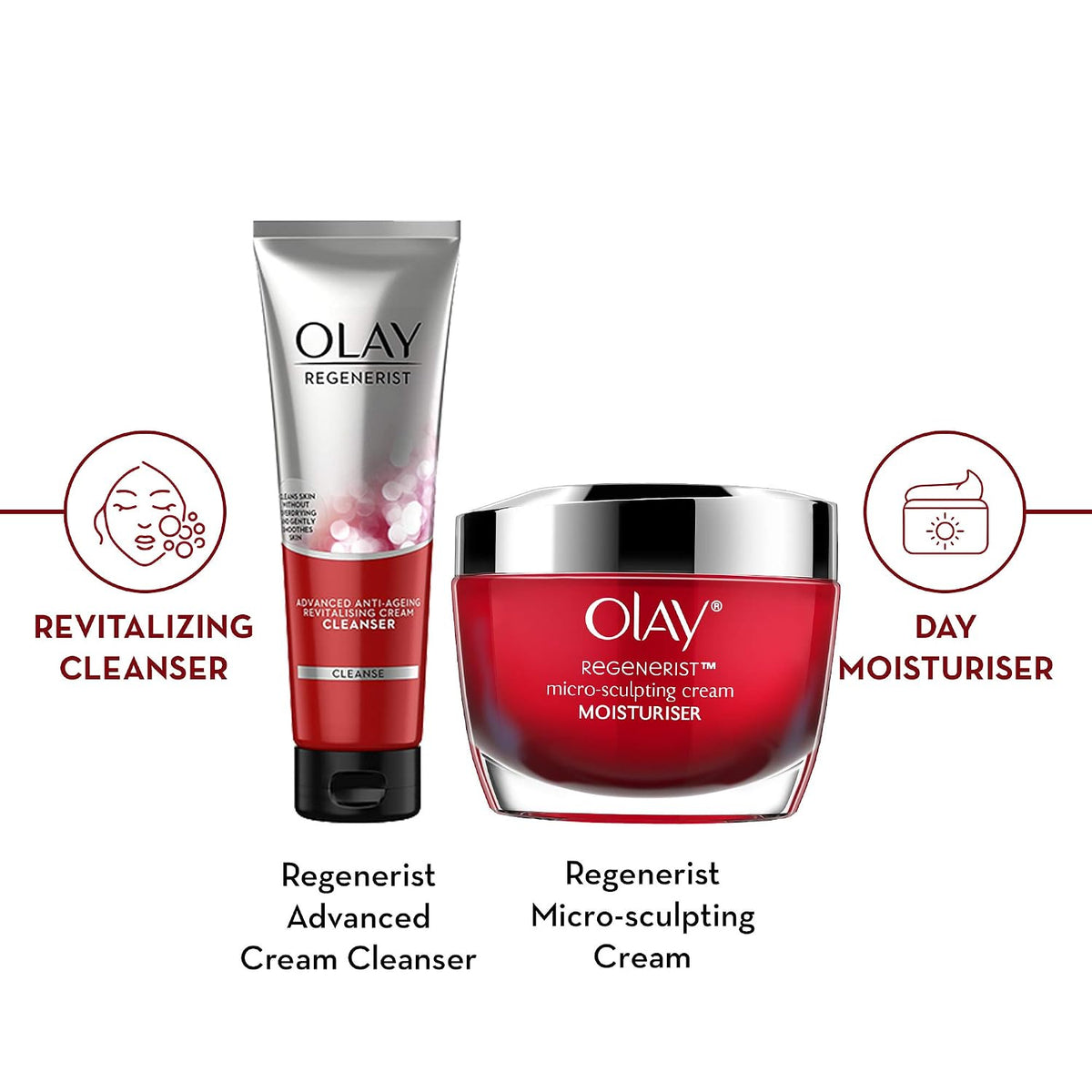 Olay Regenerist Giftpack - Day Cream 50g + Cleanser 100g | Hydrated, Plump, Bouncy Skin | With Hyaluronic Acid, Niacinamide and Peptides | Normal, Oily, Dry, Co