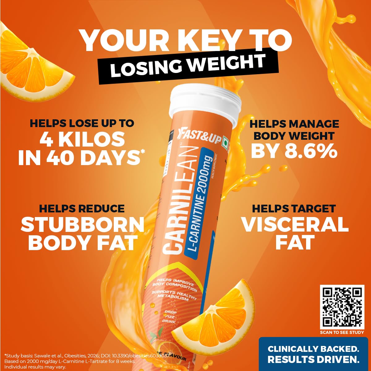 FAST&UP L-Carnitine 2000mg|Supports Weight Loss & Fat Burn|Orange|Pack of 3 Orange 20 count (Pack of 3)