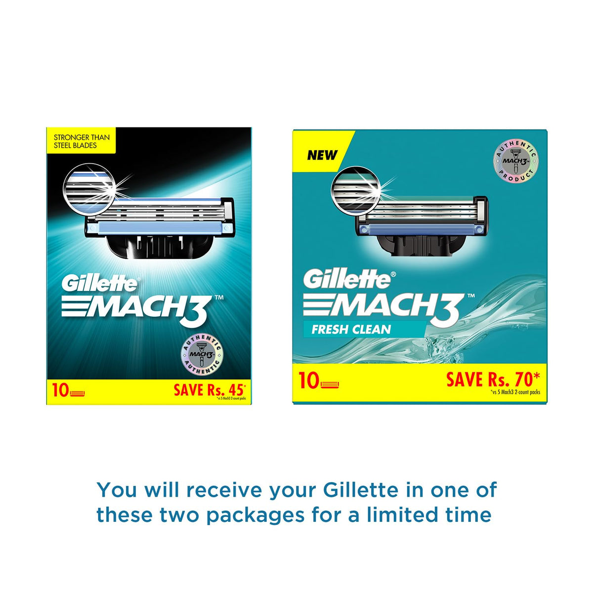 Gillette Mach 3 Shaving Blades- Pack of 10 (Cartridges) & New Blade Razor - 1 Count