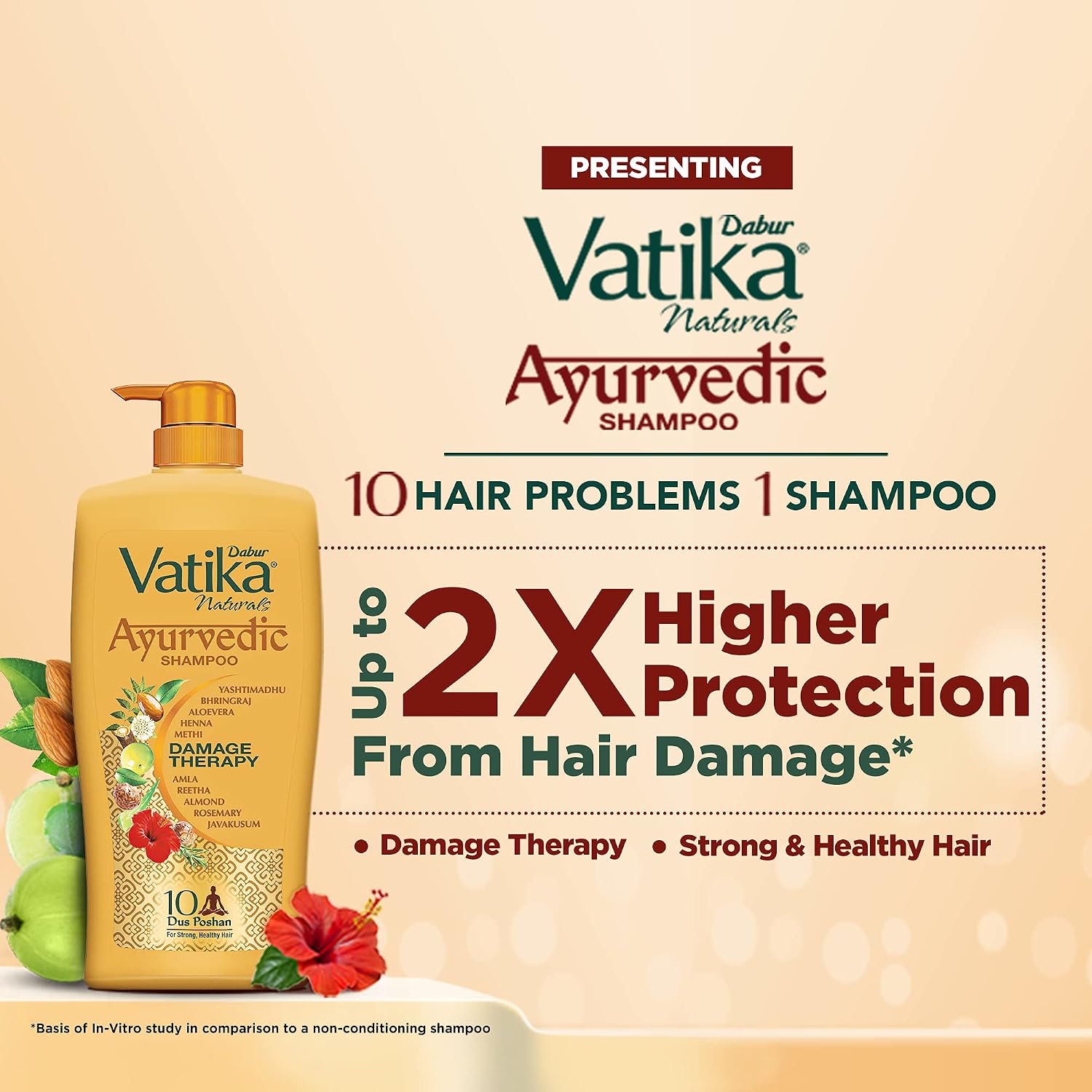 Dabur Vatika Ayurvedic Shampoo, 640ml Power Of Dus Poshan For 10 Hair Problems & Vatika Health Shampoo With Henna & Amla For Problem Free Hair, 640ml