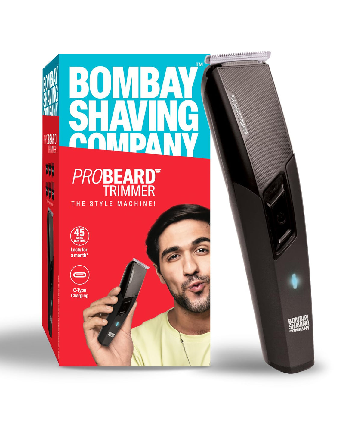 Bombay Shaving Company Pro Beard Trimmer For Men | Beard Trimmer for Man | Hair Trimmer for Man | 4 Combs, Self-Sharpening Blades, Type C | Trimmer Men Beard |