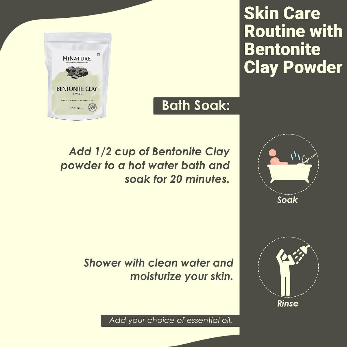 Mi Nature Multani Mitti Clay Powder 100g (3.5 Oz) | 100% Pure Bentonite Fuller's Earth | Natural Clay for Face Masks, Skin Care and Hair Conditioning | Resealab