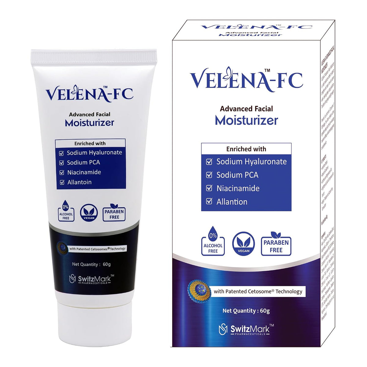 VELENA-FC Advanced Facial Moisturizer with Sodium Hyaluronate, Niacinamide & Allantoin | Hydrating & Skin Repair Cream | Alcohol Free, Paraben Free, Vegan | 60g