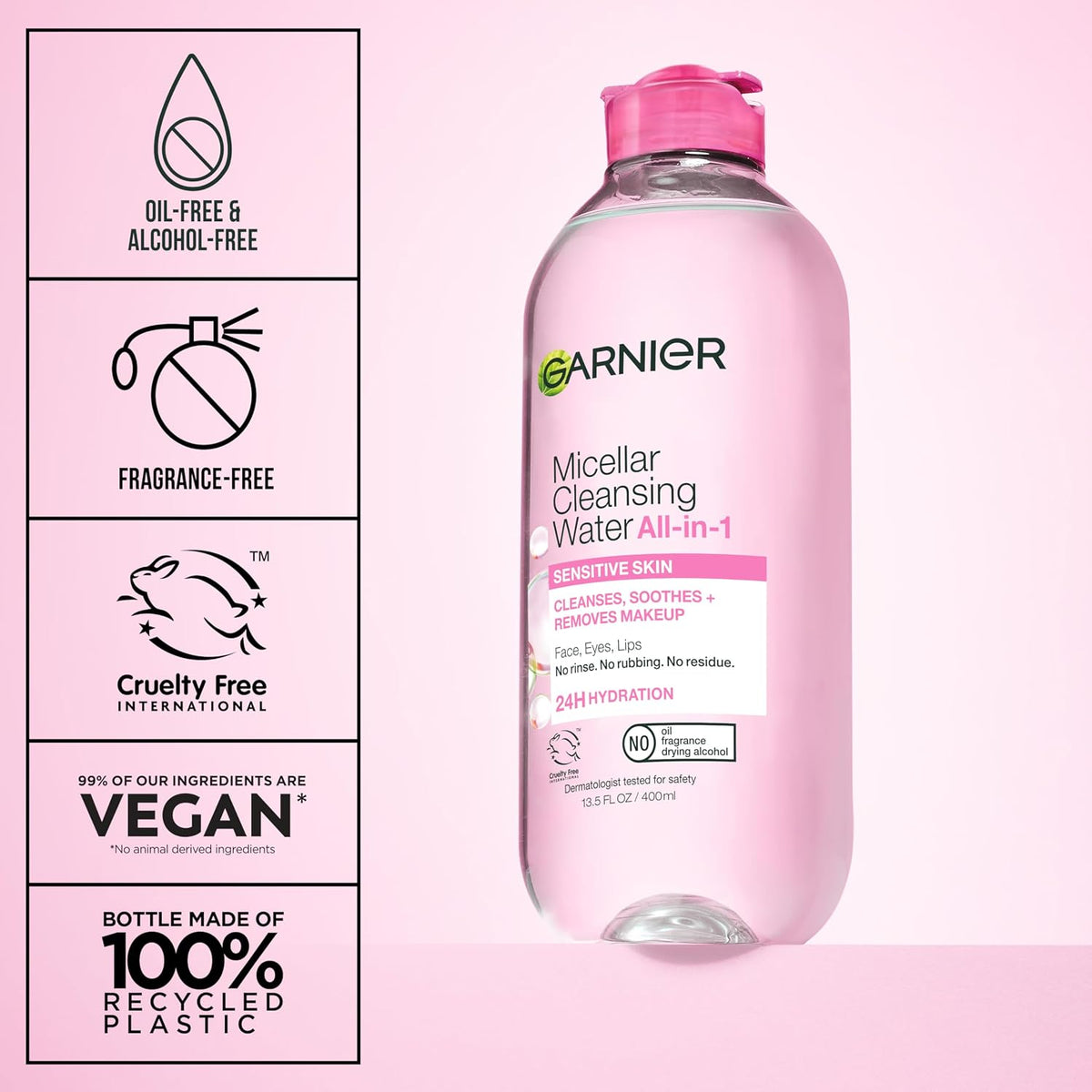 Garnier Micellar Water, Hydrating Facial Cleanser & Makeup Remover, Suitable for Sensitive Skin, Vegan, Cruelty Free, 13.5 Fl Oz (400mL), 1 Count Unscented 13.5