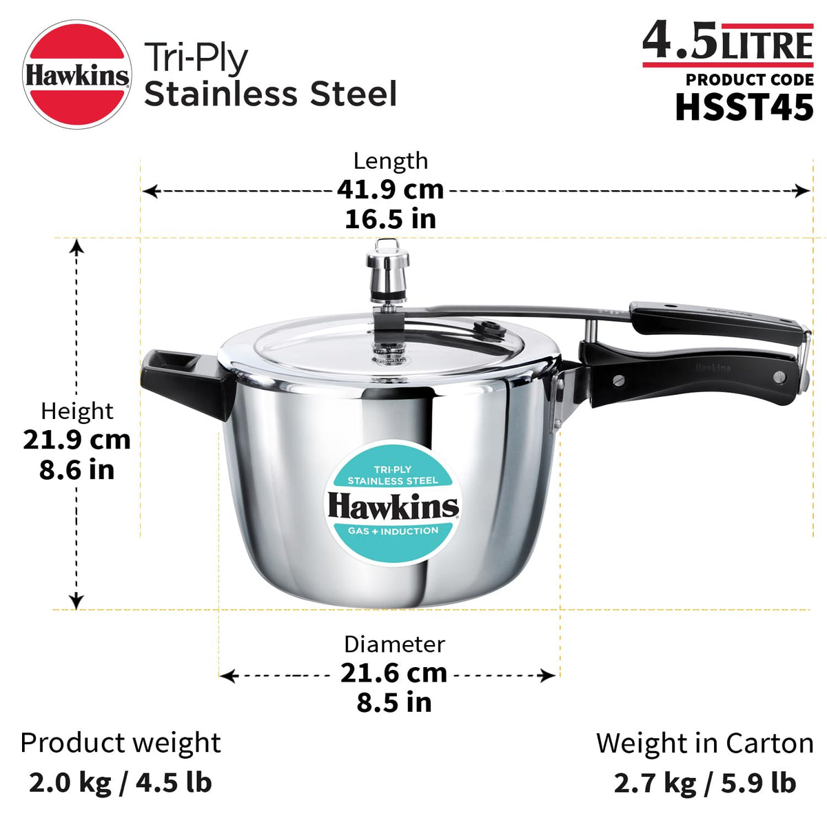 Hawkins 1.5 Litre Triply Stainless Steel Pressure Cooker, Inner Lid Induction Baby Cooker, Silver (HSST15) 1.5 Litres