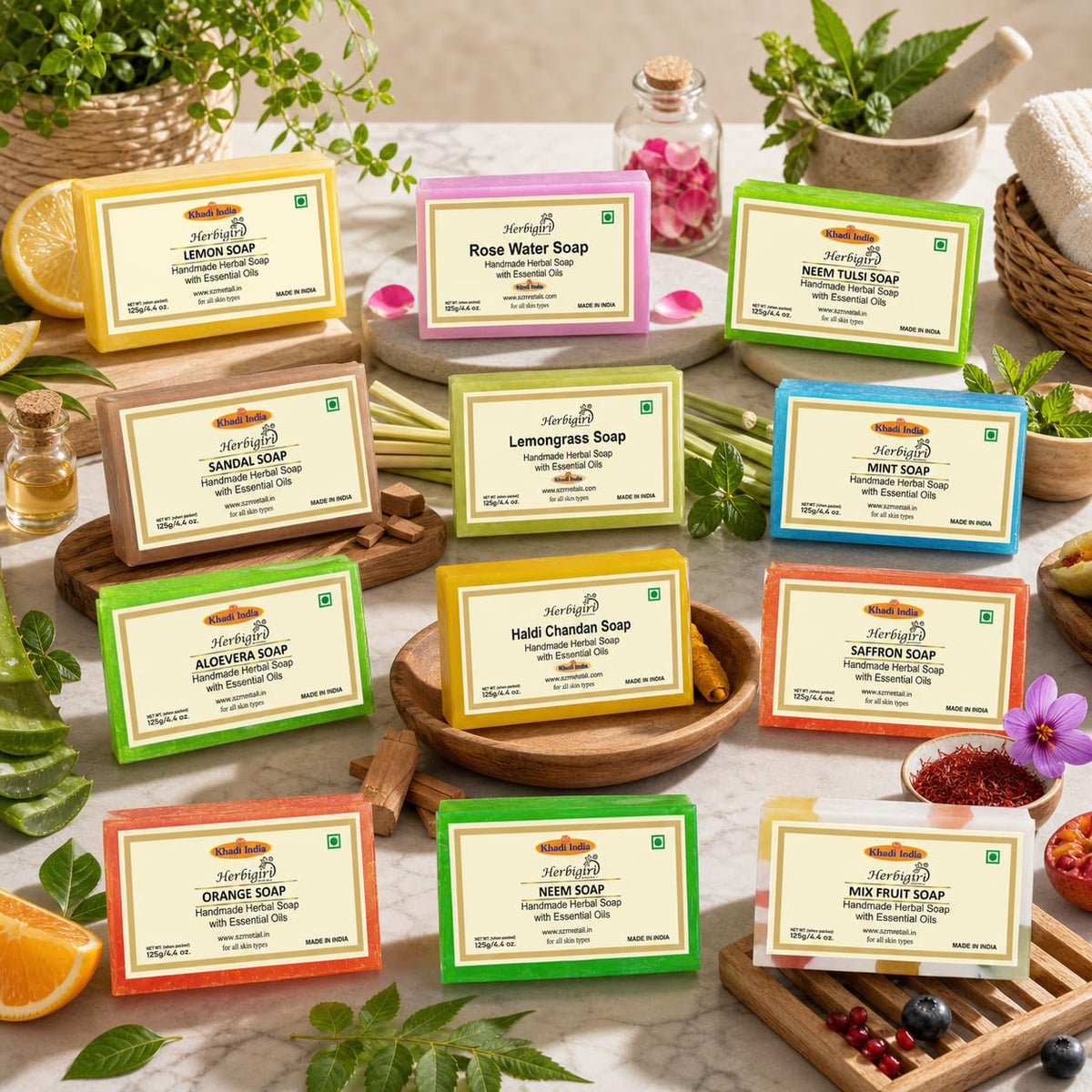 Khadi Assorted Soap Kit | Herbal Handmade Bath Soap Collection for Skin Cleansing | Helps Maintain Skin Softness & Fresh Feel | Gentle Bath Soap Set for Daily U