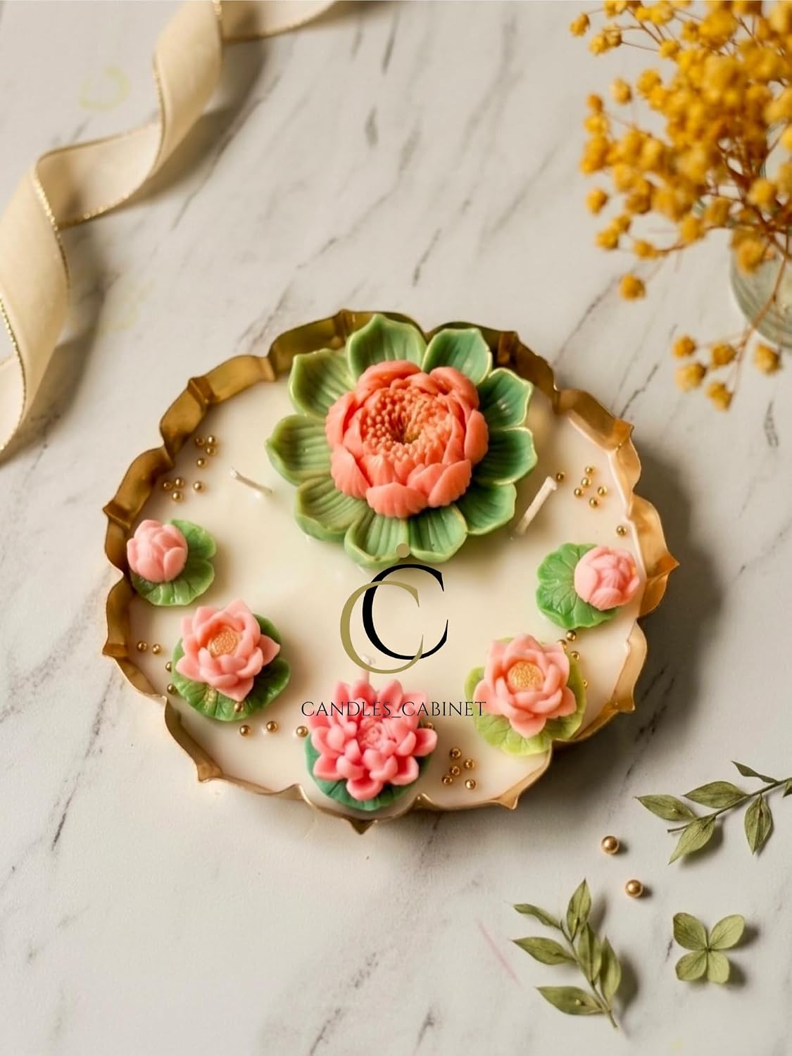 CANDLE CABINETS Beautiful Luxury Premium 6.5-Inch Lotus Urli Candle | Elegant Scented Soy Wax Lotus Pond Bowl Candle for Natural Festive Decor, Pooja Room & Lux
